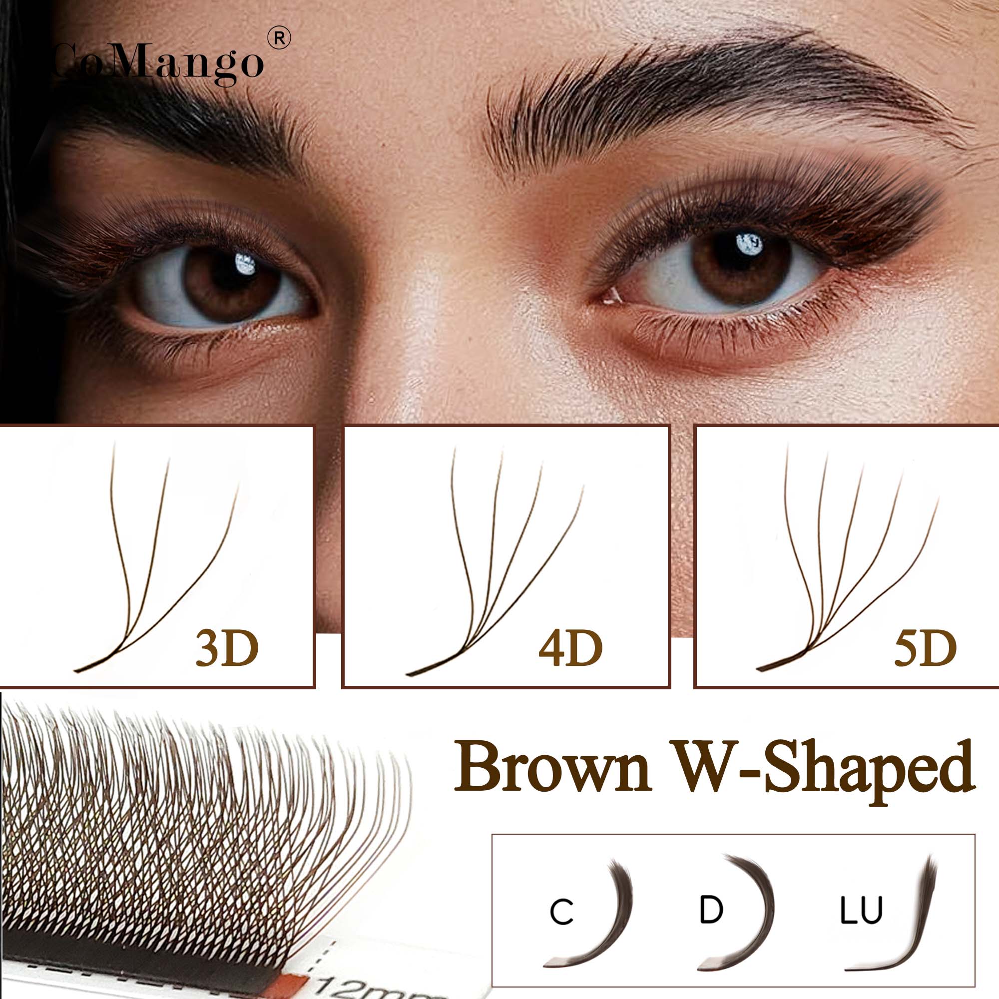 Eyelash Extension Volume Styles - CoMango Extensões de cílios C/D/LU marrom