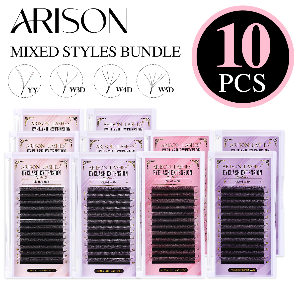 ARISON 10 Caixas de Extensões  - Eyelash Extension Volume Styles avaliação e preço